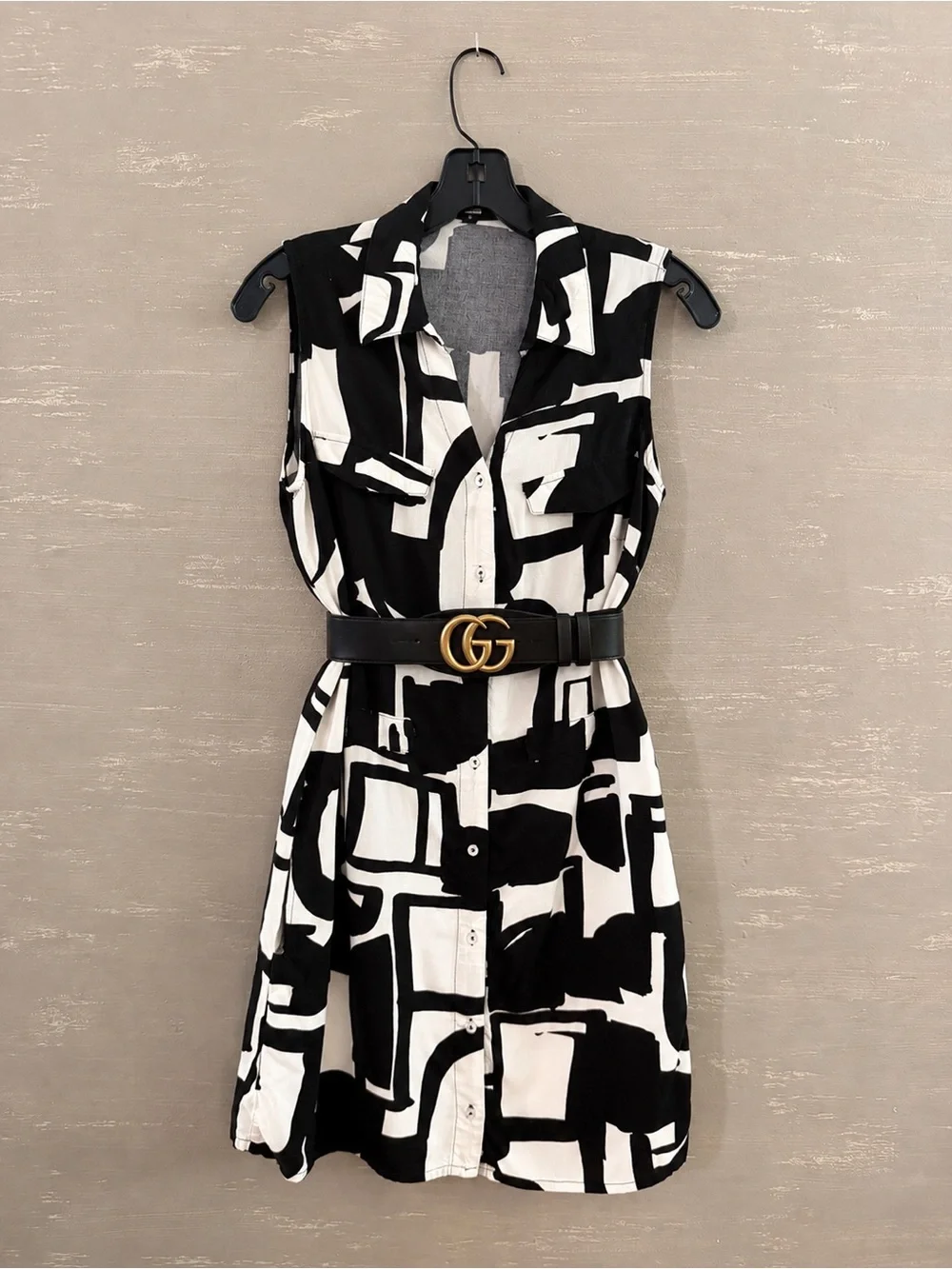 Vintage DG Dolce & Gabbana Black and White Button Geometric sleeveless dress S